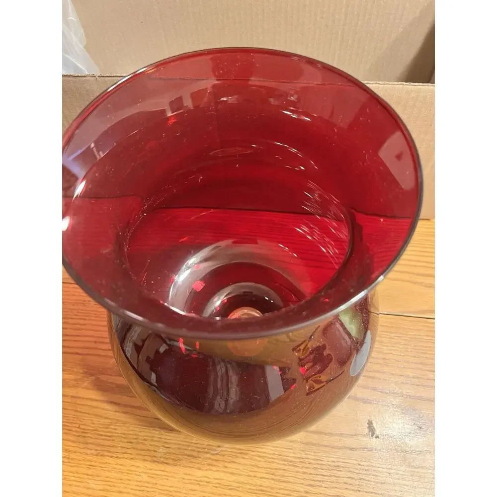 Vtg PartyLite P9099 Ruby Red Hurricane Pedestal Glass Candle Holder Vase 12.25
